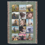 15 Square Photo Collage Keepsake Sage Throw Blanket<br><div class="desc">15 square photo layout photo collage throw blanket perfect for your instagram photos, with custom color frames. Makes a lovely christmas gift or keepsake for a college bound child! More colors available in my store. ----------------------------template photos by---------------------------- https://unsplash.com/@thepootphotographer https://unsplash.com/@goodmood77 https://unsplash.com/@jenn_azraimages https://www.pexels.com/u/josh-willink-11499/ https://unsplash.com/@jairoalzate https://unsplash.com/@mindyop https://unsplash.com/@gcalebjones https://unsplash.com/@jimmymystic juan galafa unsplash (removed) https://pixabay.com/no/users/3194556-3194556/...</div>