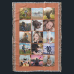 15 Square Photo Collage Keepsake Terracotta Throw Blanket<br><div class="desc">15 square photo layout photo collage throw blanket perfect for your instagram photos, with custom color frames. Makes a lovely christmas gift or keepsake for a college bound child! More colors available in my store. ----------------------------template photos by---------------------------- https://unsplash.com/@thepootphotographer https://unsplash.com/@goodmood77 https://unsplash.com/@jenn_azraimages https://www.pexels.com/u/josh-willink-11499/ https://unsplash.com/@jairoalzate https://unsplash.com/@mindyop https://unsplash.com/@gcalebjones https://unsplash.com/@jimmymystic juan galafa unsplash (removed) https://pixabay.com/no/users/3194556-3194556/...</div>