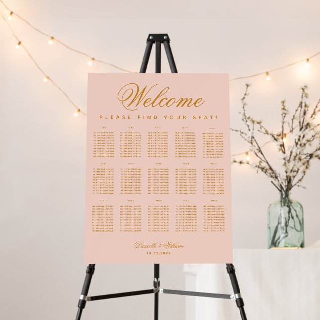 15 Table Blush Pink Elegant Script Seating Chart Foam Board (In Situ (Stand))