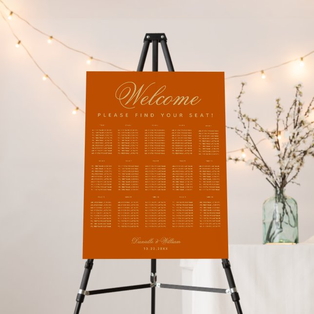 15 Table Burnt Orange Simple Wedding Seating Chart Foam Board (In Situ (Stand))
