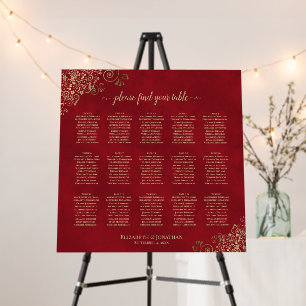 15 Table Crimson Red & Gold Wedding Seating Chart Foam Board