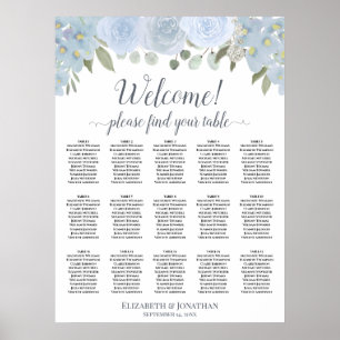 15 Table Dusty Blue Gray Roses Seating Chart