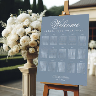 15 Table Dusty Blue Seating Chart Elegant Script Foam Board