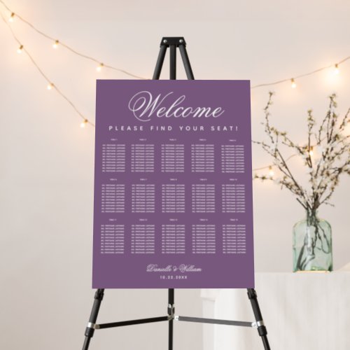 15 Table Dusty Purple Simple Wedding Seating Chart Foam Board