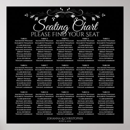 15 Table Elegant Black Wedding Seating Chart