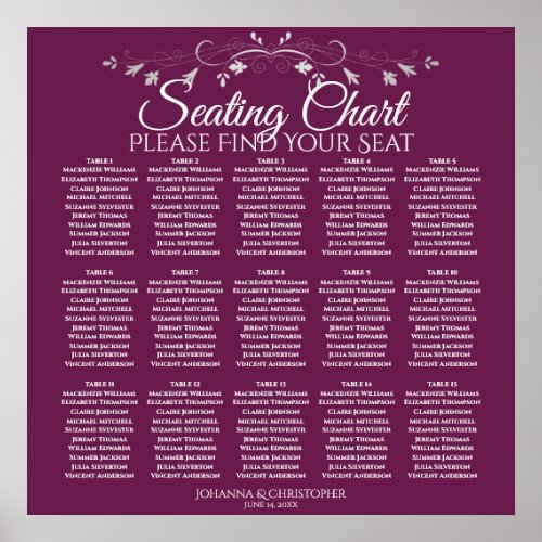 15 Table Elegant Magenta Wedding Seating Chart