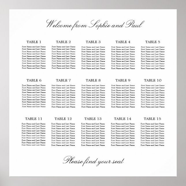 15 Table Elegant Minimalist Seating Chart (Front)