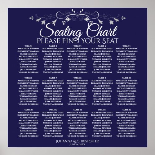 15 Table Elegant Navy Blue Wedding Seating Chart