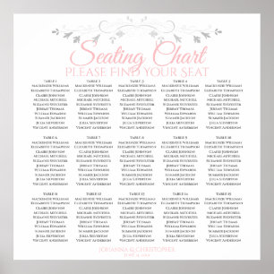 15 Table Elegant Pink & Gray Wedding Seating Chart