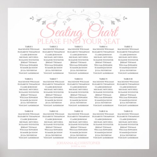 15 Table Elegant Pink  Gray Wedding Seating Chart