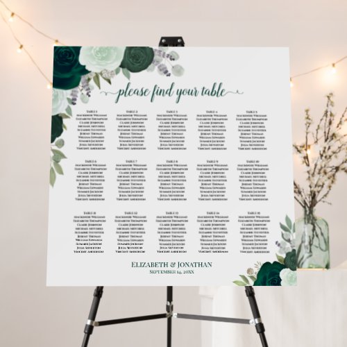 15 Table Emerald Boho Floral Wedding Seating Chart Foam Board