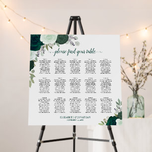 15 Table Emerald Boho Floral Wedding Seating Chart Foam Board