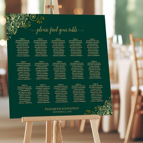 15 Table Emerald  Gold Wedding Seating Chart Foam Board