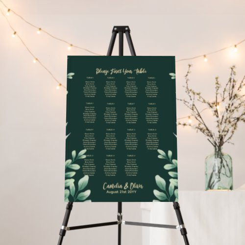 15 Table Emerald Green Leaves Rustic SEATING CHART Foam Board