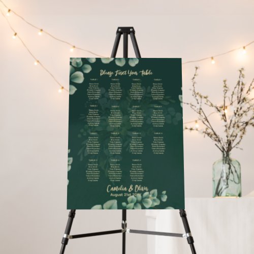 15 Table Emerald Green Leaves Rustic SEATING CHART Foam Board