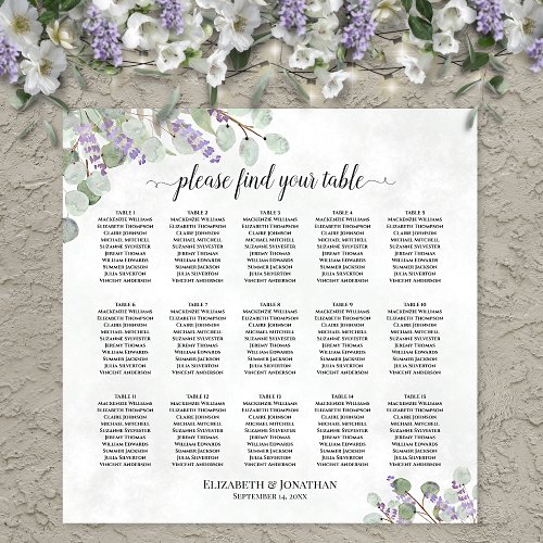15 Table Eucalyptus Lavender Wedding Seating Chart