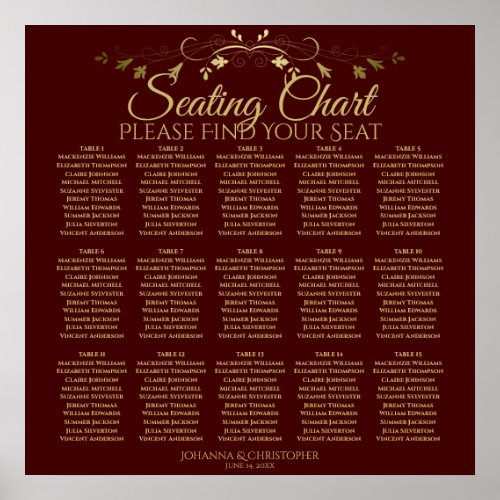 15 Table Gold  Auburn Brown Wedding Seating Chart