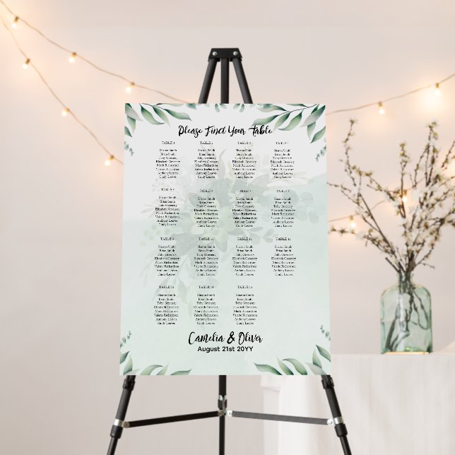 15 Table Greenery Eucalyptus Rustic SEATING CHART  Foam Board (In Situ (Stand))