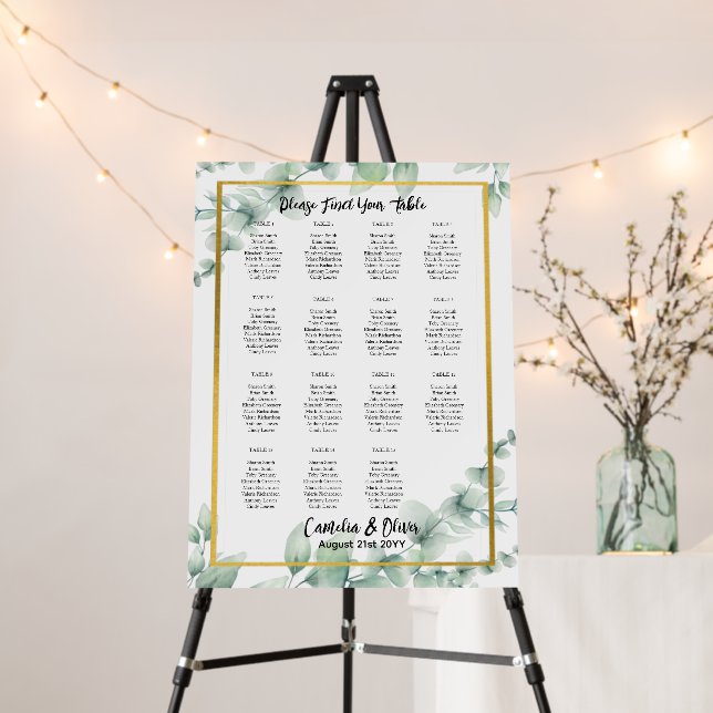 15 Table Greenery Eucalyptus Rustic SEATING CHART Foam Board (In Situ (Stand))