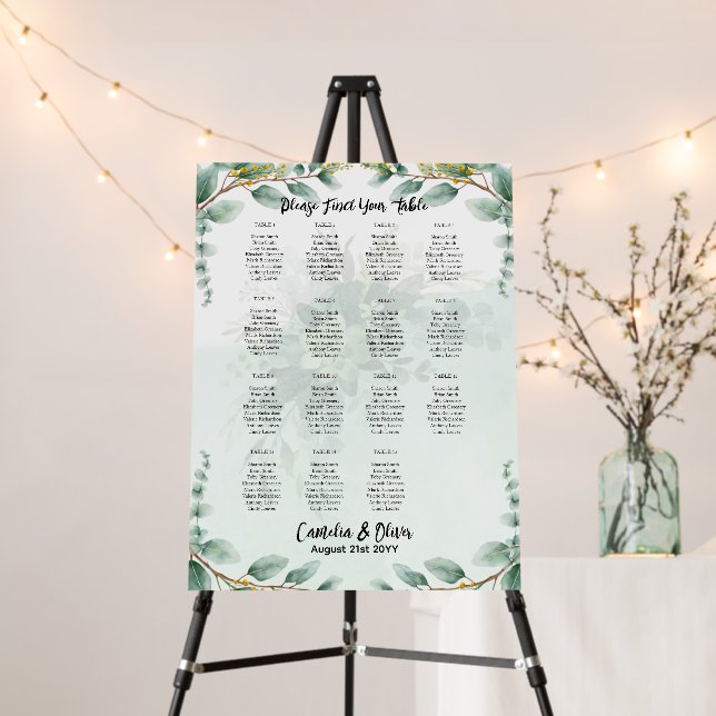15 Table Greenery Eucalyptus Rustic SEATING CHART  Foam Board (In Situ (Stand))