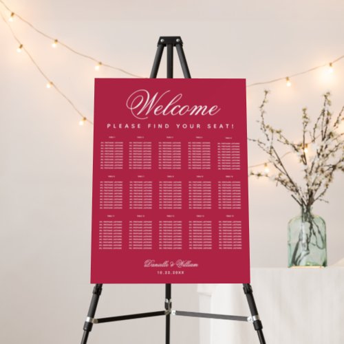 15 Table Modern Magenta Red Simple Seating Chart Foam Board