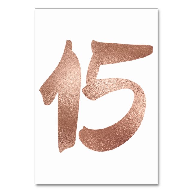 15 Table  Number White Metallic Pink Rose Gold Table Number (Front)