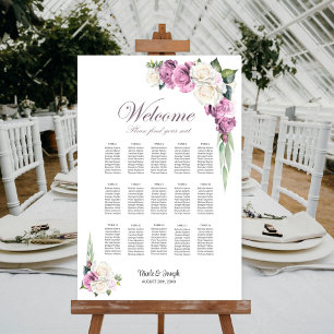 15 Table Pink White Rose Floral Seating Chart