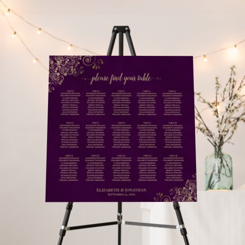 15 Table Plum Purple  Gold Wedding Seating Chart Foam Board