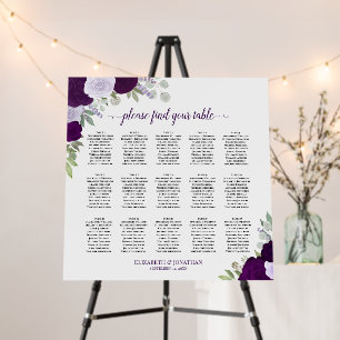15 Table Purple Boho Floral Wedding Seating Chart Foam Board