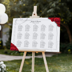 15 table Red Roses Elegant wedding Seating Chart