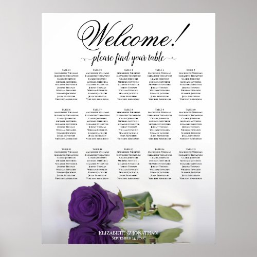 15 Table Royal Purple Rose Wedding Seating Chart