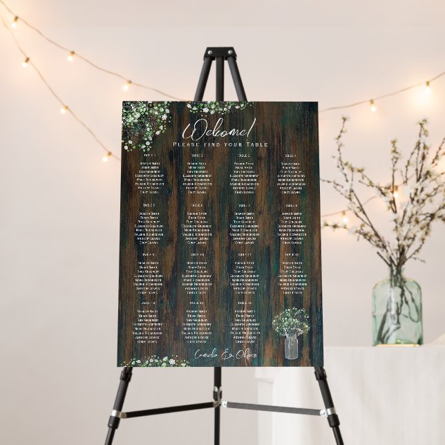 15 Table Rustic Wood Gypsophila SEATING CHART Foam Board (In Situ (Stand))