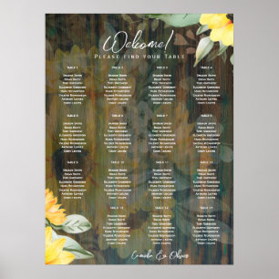 15 Table Rustic Wood SUNFLOWERS PHOTO SEATING Poster
