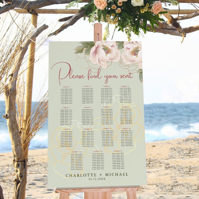 15 Table Sage & Blush Floral Wedding Seating Chart (Creator Uploaded)