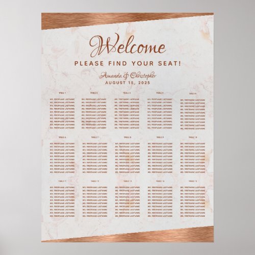 15 Table Seating Chart Marble Copper Slanted