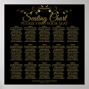 15 Table Simple Black & Gold Wedding Seating Chart