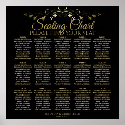 15 Table Simple Black  Gold Wedding Seating Chart