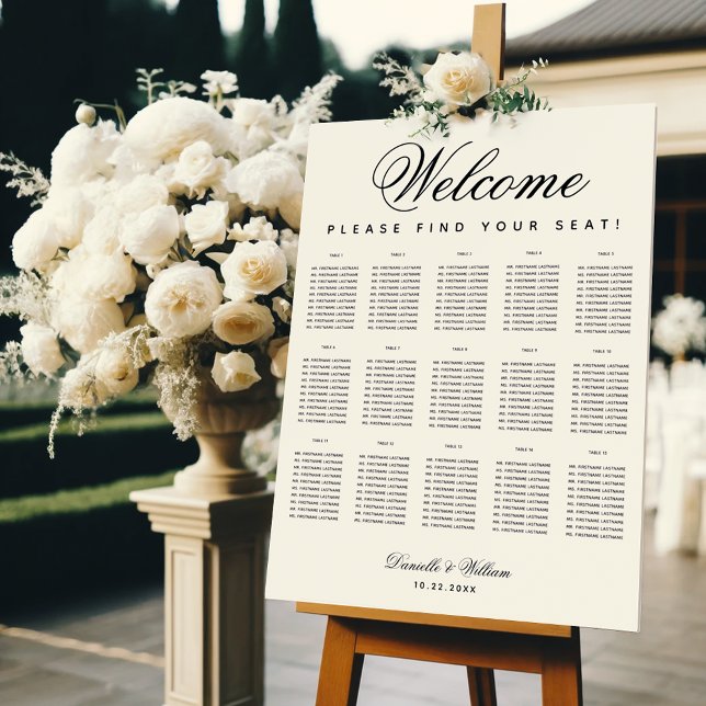 15 Table Simple Black White Wedding Seating Chart Foam Board (Creator Uploaded)