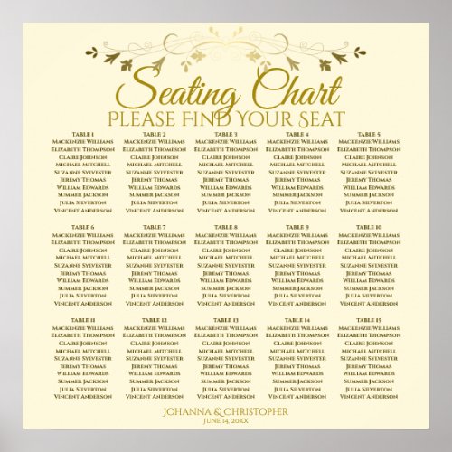 15 Table Simple Gold Cream Wedding Seating Chart