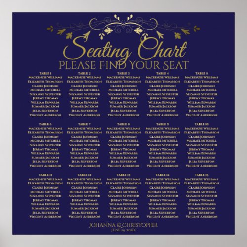 15 Table Simple Gold  Navy Wedding Seating Chart