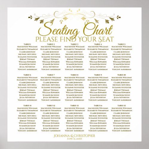 15 Table Simple Gold White Wedding Seating Chart