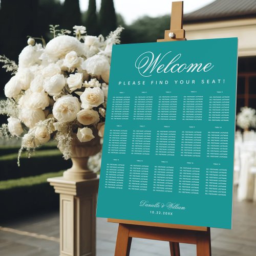 15 Table Teal Simple Wedding Seating Chart  Foam Board