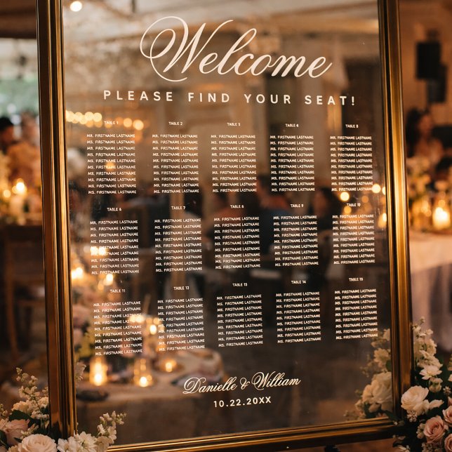 15 Table Transparent White Script Seating Chart  Window Cling (Creator Uploaded)