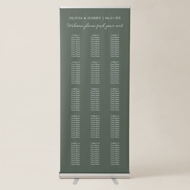 15 Table Wedding Seat Chart Retractable Banner (Front)