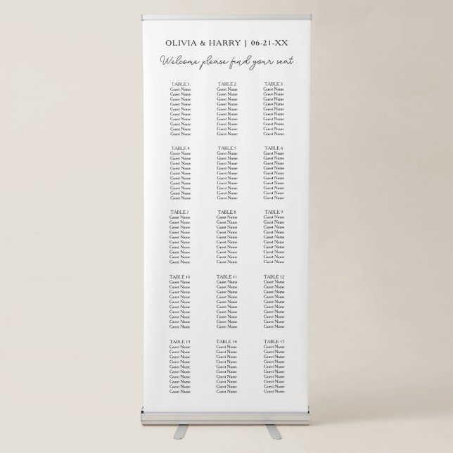 15 Table Wedding Seat Chart Retractable Banner (Front)