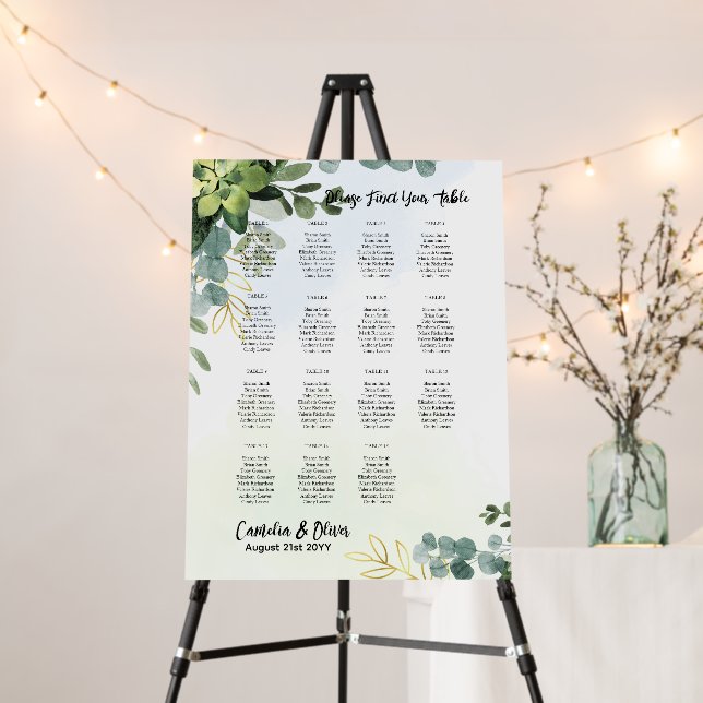 15 Table Wedding Seating Chart Greenery Eucalyptus Foam Board (In Situ (Stand))
