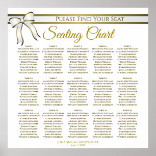 15 Table White & Gold Ribbon Wedding Seating Chart
