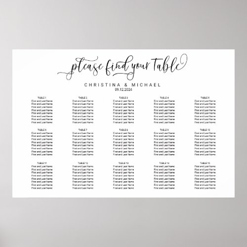 15 Tables 120 Guests Calligraphy Seating Chart