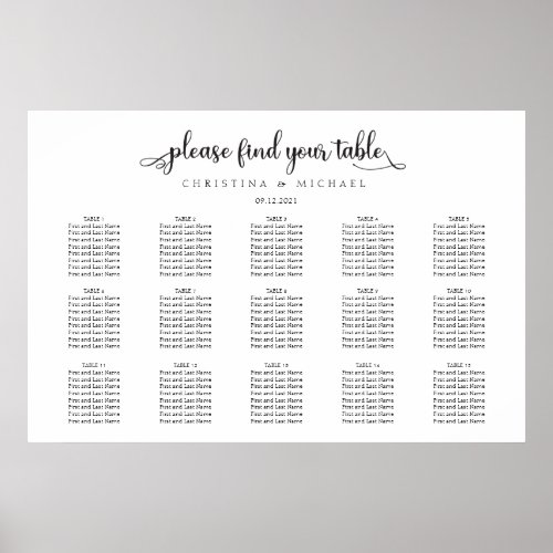 15 Tables 120 Guests Horizontal Seating Chart