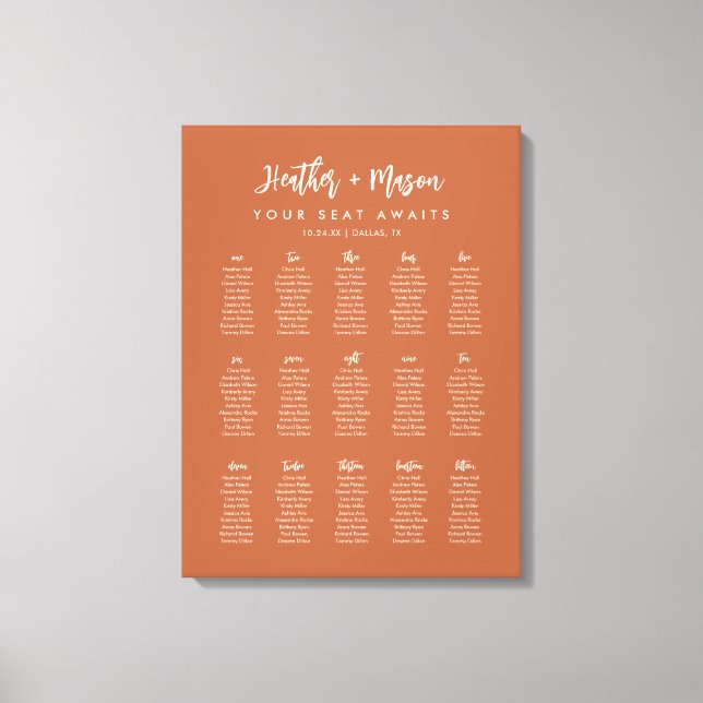 15 Tables Boho Rust Earthy Wedding Seating Chart Canvas Print (Front)
